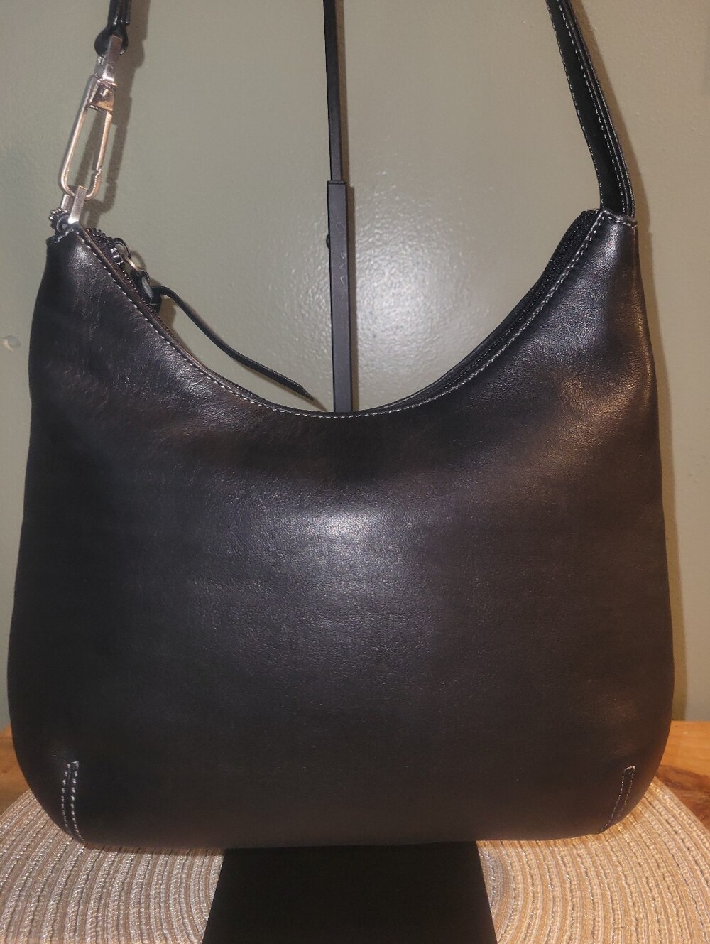 Tignanello Black Leather Shoulder Hobo Bag